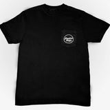 Black t-shirt with small white, pocket “Freedom Union” logo on front 
