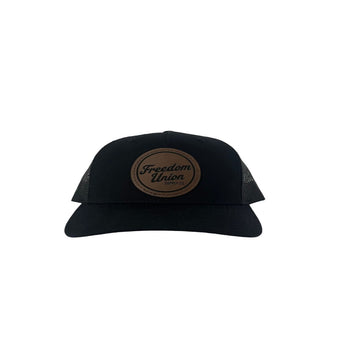 Black  Freedom Union trucker hats with leather patch logo