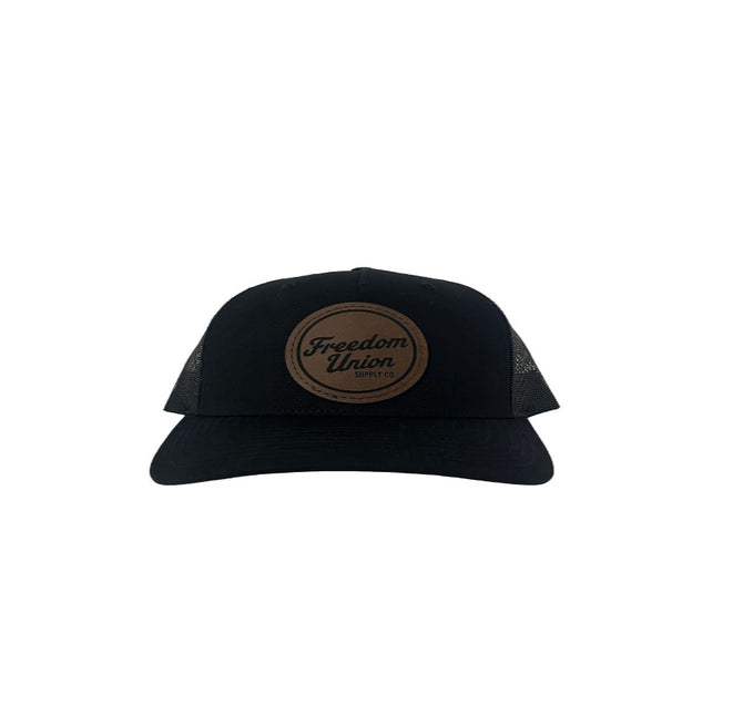 Black  Freedom Union trucker hats with leather patch logo
