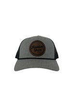 Gray twill snapback hat with mesh back and brown Freedom Union patch