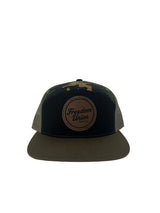 Camo snapback hat with mesh back and brown Freedom Union logo patch